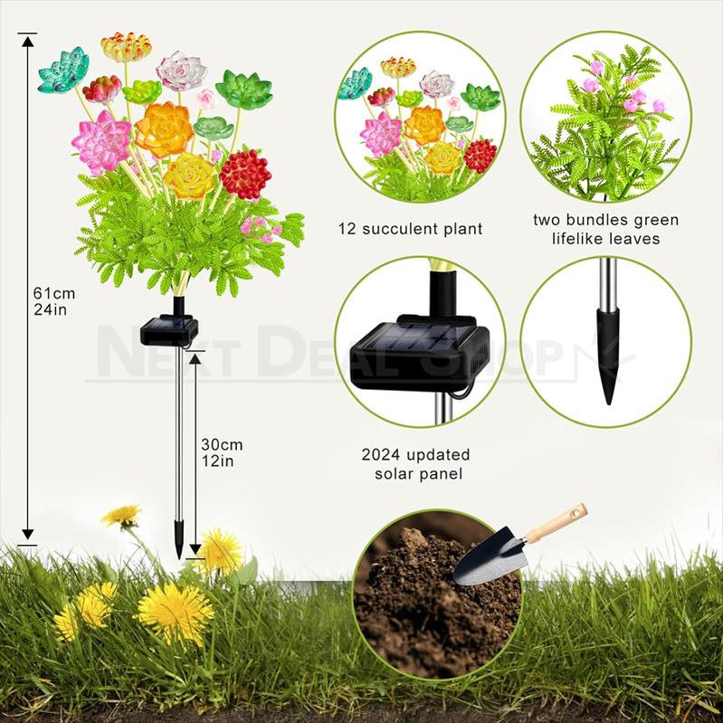 2 Pack - Solar Powered LED Succulent Stake Light-View 5-Next Deal Shop
