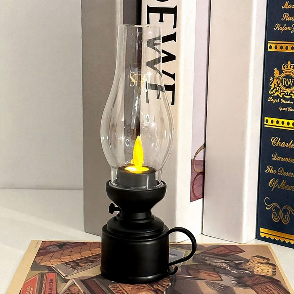 Vintage Style Battery Powered LED Candle Kerosene Lantern - Tabletop Christmas Decor