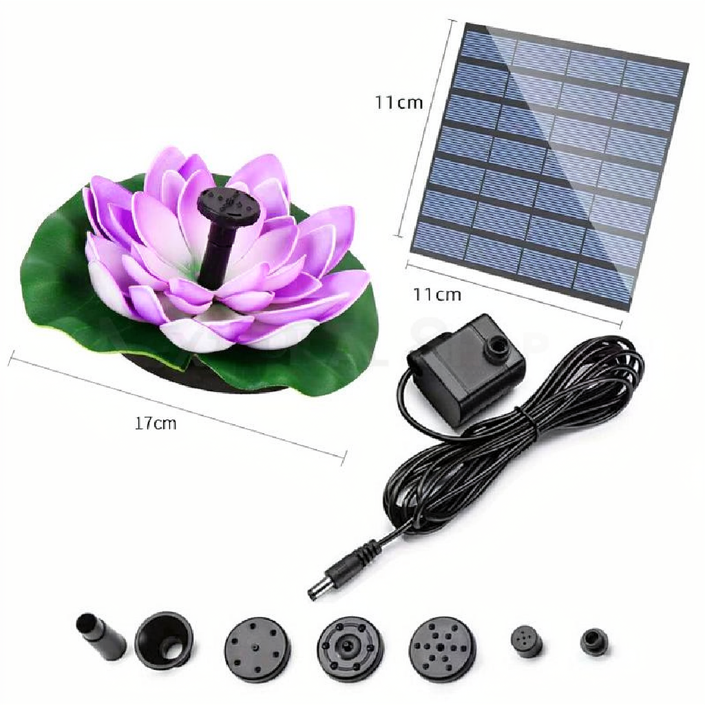 Water Lily Solar Powered Fountain Kit - Garden Pond Birdbath Outdoor Backyard Landscape Decor