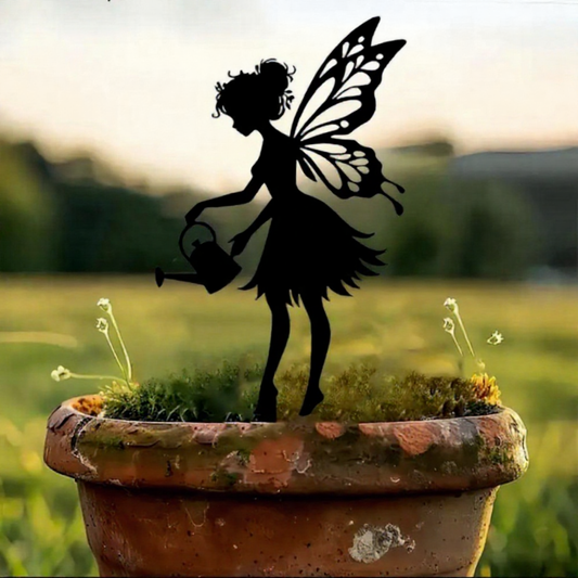 Whimsical Metal Fairy Silhouette Garden Stake - Outdoor Lawn Patio Yard Ornament