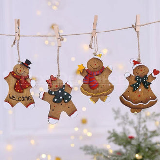 8 Pcs Wooden Gingerbread Man Hanging Christmas Ornaments