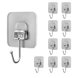 10 Pcs - Heavy Duty Self Adhesive Wall Hook (Supports up to 15lb)