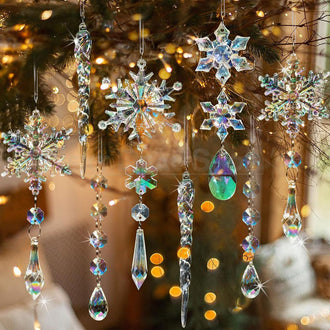 10 Pcs - Iridescent Christmas Snowflake & Icicle Hanging Ornament
