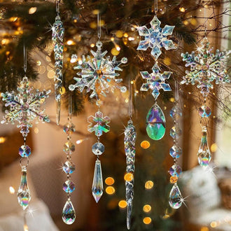 10 Pcs - Iridescent Christmas Snowflake & Icicle Hanging Ornament