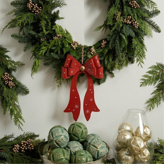 Large Christmas Metal Red Bow Hanging Decor - Wreath, Christmas tree, Garlands