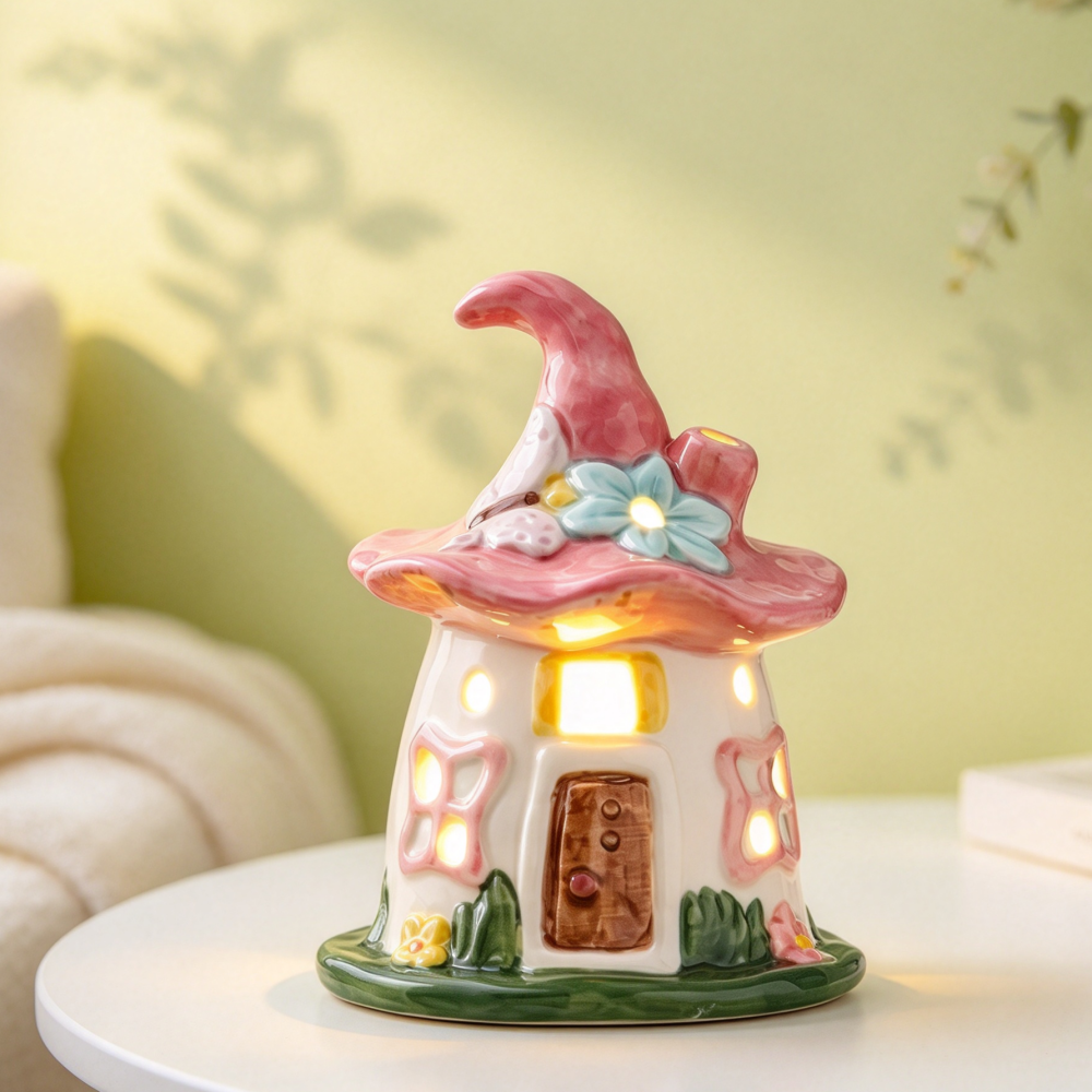 Ceramic Fairy House LED Night Light - Home Bedroom Tabletop Decor Christmas Gift