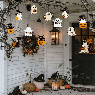 12 Pcs - Adorable Halloween Ghost Hanging Decor Set