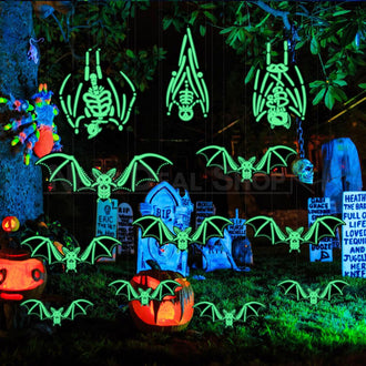 12 Pcs - Glow in the Dark Skeleton Bat Decoration