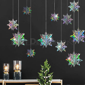 12 Pcs - Iridescent Snowflake Hanging Decoration