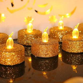 12 Pcs - LED Flameless Glitter Tealight Candle