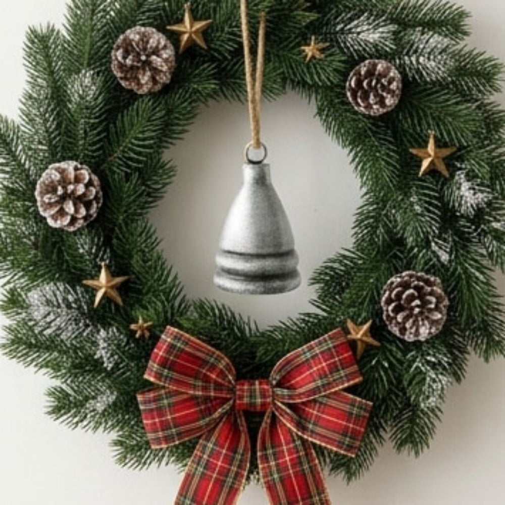 Rustic Christmas Metal Bell Hanging Decor - Sliver, Xmas Tree Wreath Garland Mantel Decor