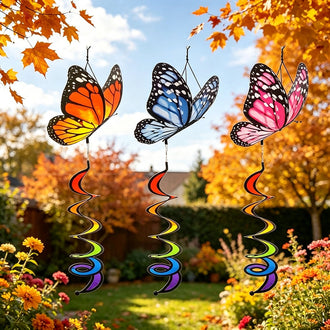 Colorful Butterfly Hanging Spiral Outdoor Wind Spinner - Set of 3, 7.9-Inch, Tree & Balcony Decor