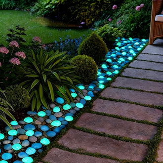 Luminous Glow-in-the-Dark Garden Pebbles - 10-Pack (1.7-Inch), Pathway & Lawn Decor