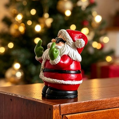 Funny Middle Finger Santa Claus Figurine - Novelty Tabletop Christmas Home Decor