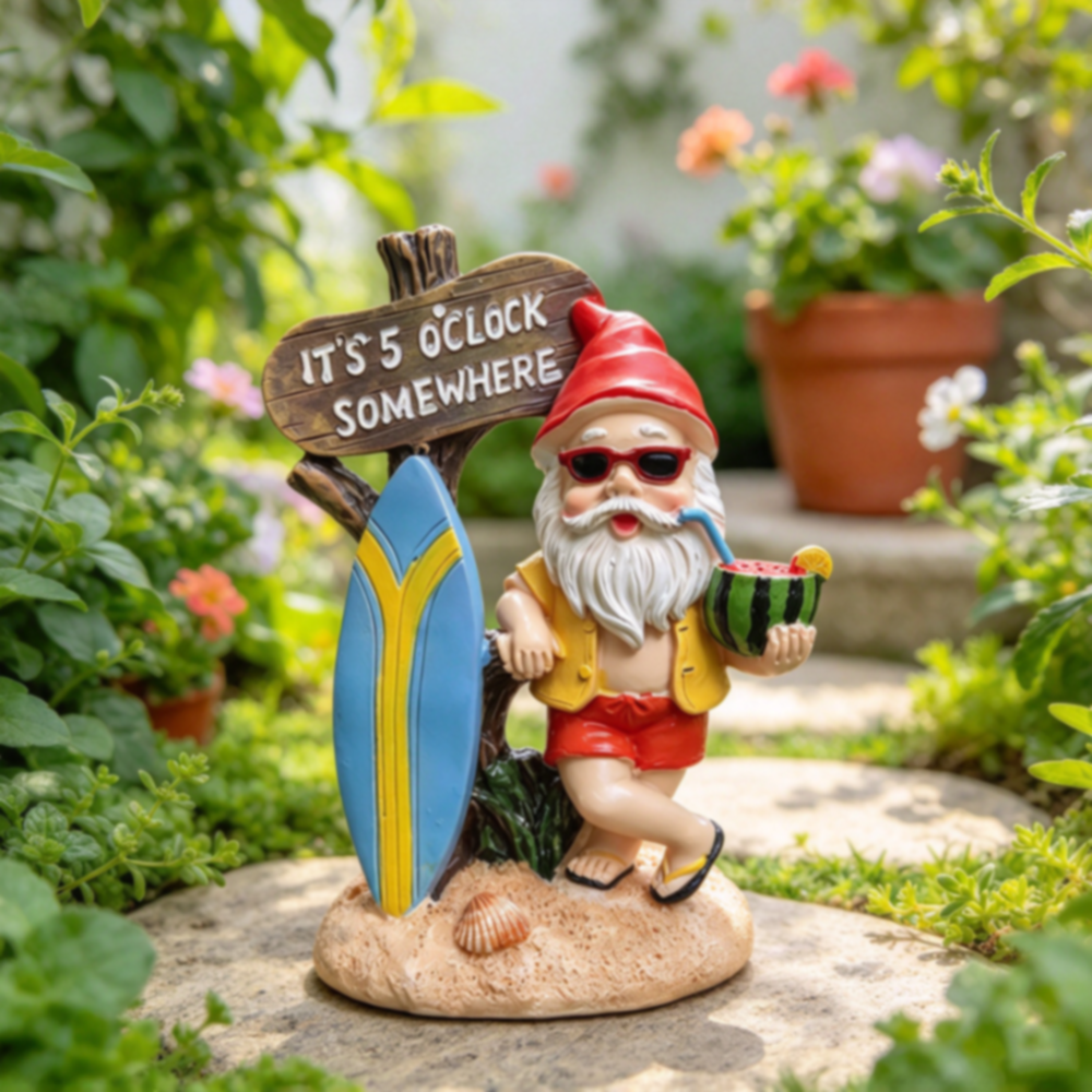 Funny Resin Beach Gnome Garden Figurine with Surfboard - 5.9-Inch, Outdoor Lawn Patio Decor Statue