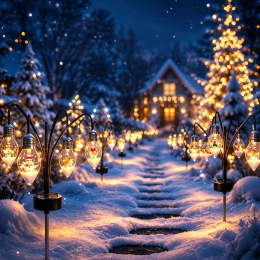 Solar Powered LED Christmas Bulb Stake Light - Outdoor Yard Pathway Garden Holiday Decor