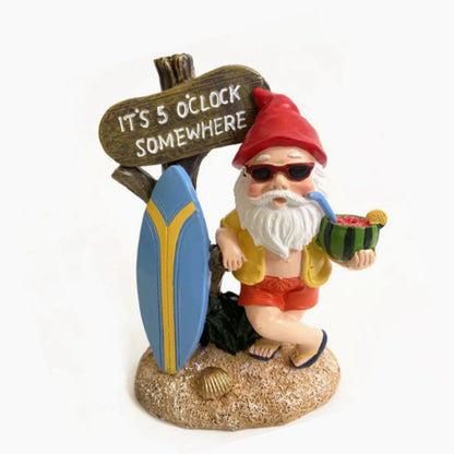Funny Resin Beach Gnome Garden Figurine with Surfboard - 5.9-Inch, Outdoor Lawn Patio Decor Statue