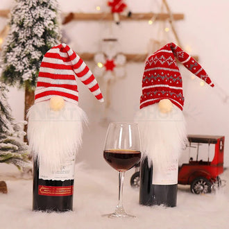 2 Pcs - Christmas Gnome Wine Bottle Cover