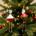 2 Pcs Christmas Metal Santa & Snowman Hanging Ornaments Set - Xmas Tree Decor