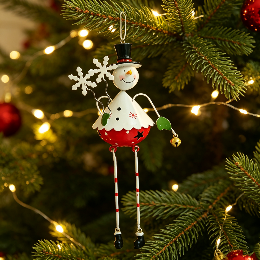 2 Pcs Christmas Metal Santa & Snowman Hanging Ornaments Set - Xmas Tree Decor