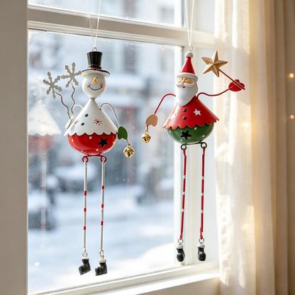2 Pcs Christmas Metal Santa & Snowman Hanging Ornaments Set - Xmas Tree Decor