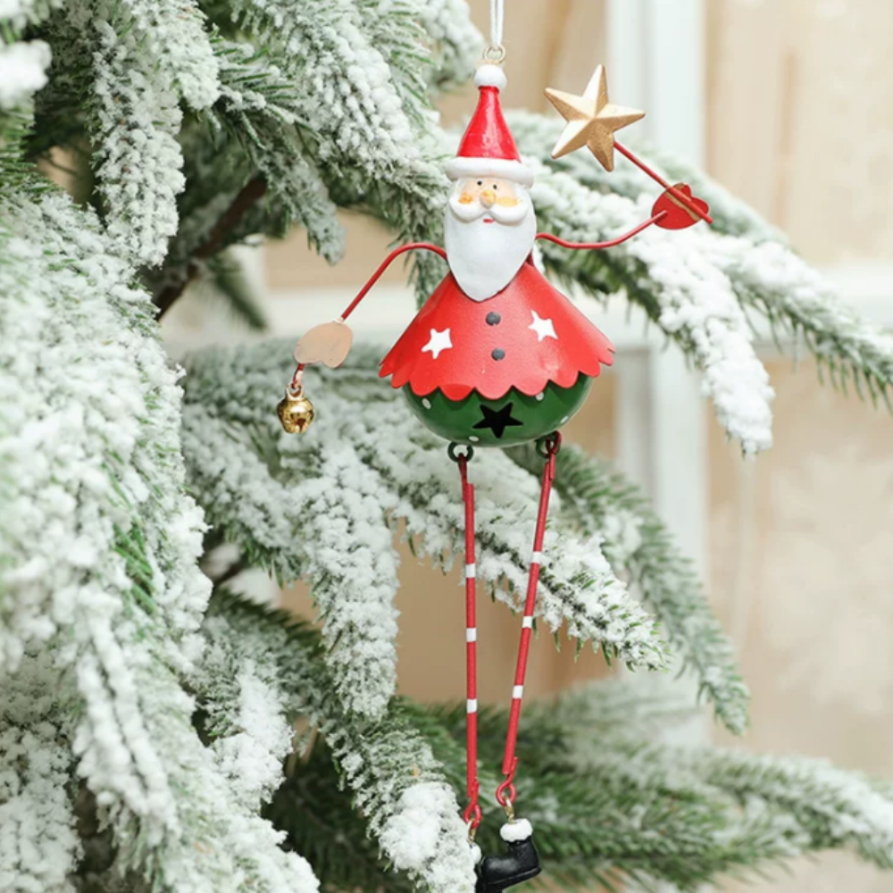2 Pcs Christmas Metal Santa & Snowman Hanging Ornaments Set - Xmas Tree Decor