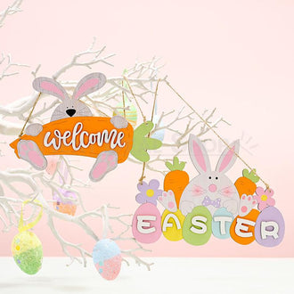 2 Pcs - Easter Wooden Hanging Decoration