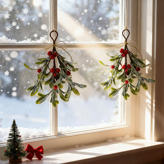 2 Pcs - Frosted Mistletoe Christmas Hanging Decor