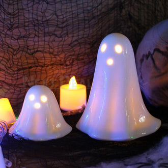 2 Pcs - Halloween Light Up Ceramic Ghost Decor