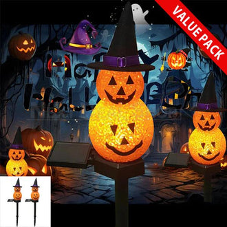 2 Pcs - Halloween Solar-Powered Pumpkin Wizard Hat Stake Light