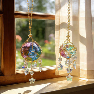 2 Pcs - Iridescent Cracked Ice Crystal Ball Window Hanging Suncatcher