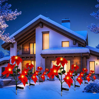 2 Pcs - Solar Powered LED Poinsettia Flower Stake Light
