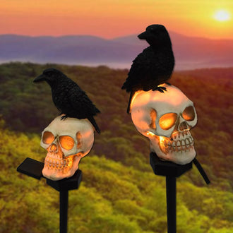 2 Pcs - Solar Powered LED Skull Stake Light