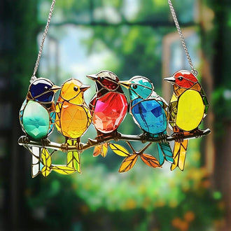 Multicolor Birds On a Branch Hanging Decor - 7.6-Inch, Window & Wall Art