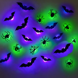 21 Pcs - LED Light Up Bat & Spider Wall Decor