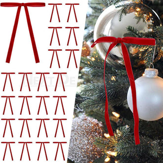 24 Pcs - Elegant Red Velvet Christmas Tree Bow
