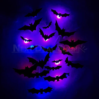 24 Pcs - Halloween Lighted 3D Bat Decoration