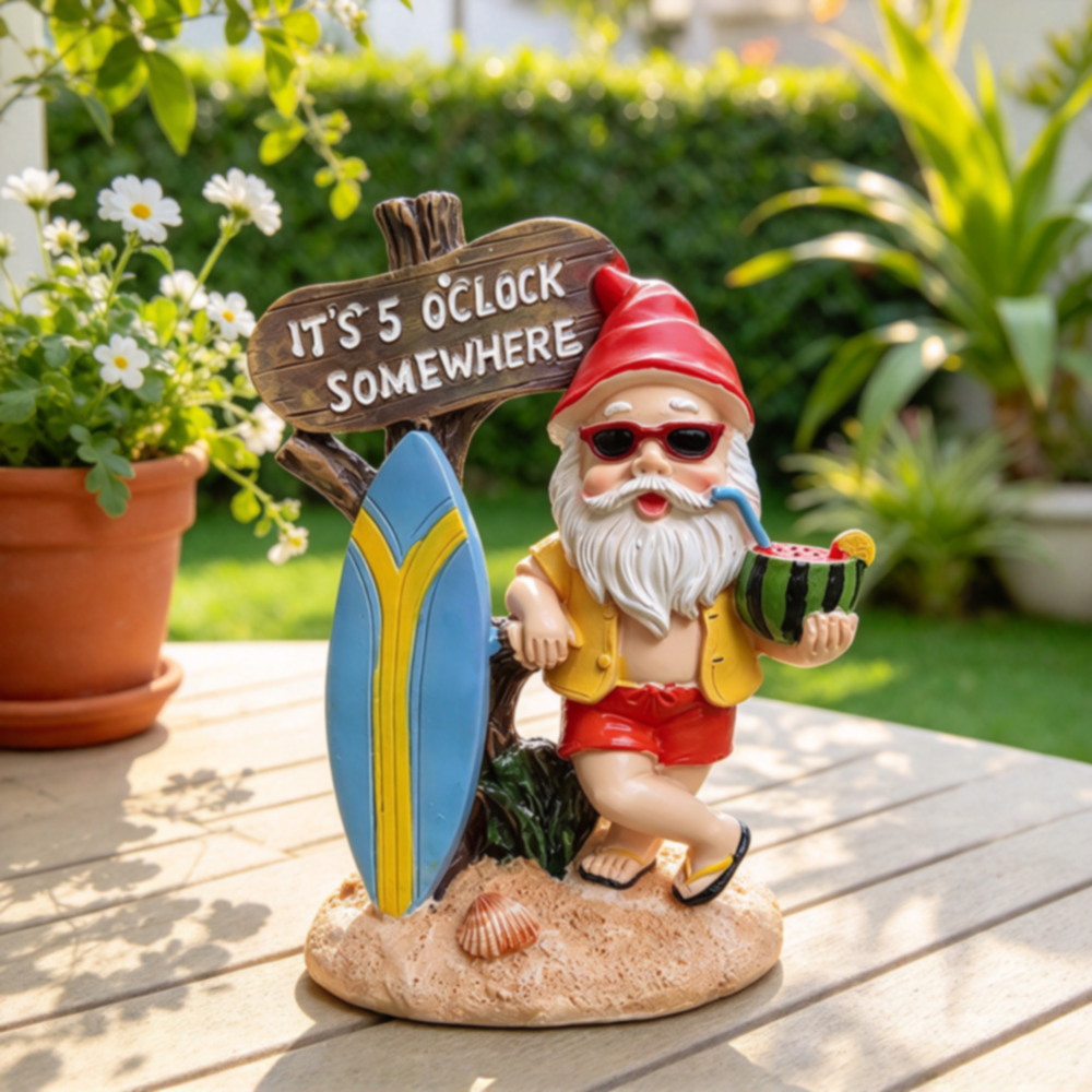 Funny Resin Beach Gnome Garden Figurine with Surfboard - 5.9-Inch, Outdoor Lawn Patio Decor Statue