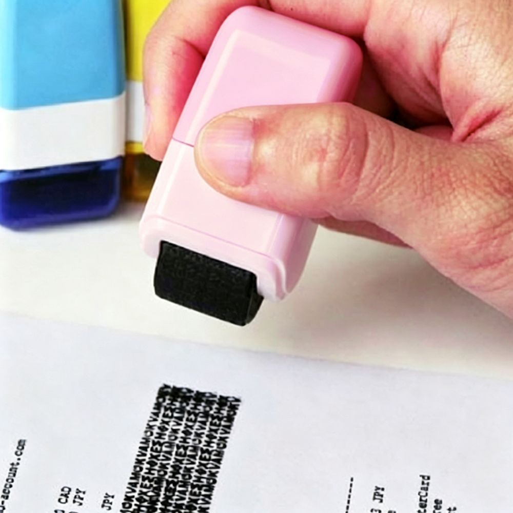 Identity Theft Protection Privacy Roller Stamp - Pink, Practical Anti Theft Security Confidential Document Redaction Tool for Home Office Use