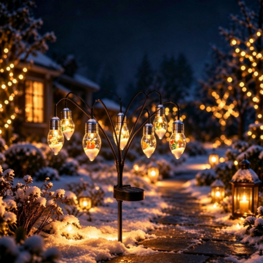 Solar Powered LED Christmas Bulb Stake Light - Outdoor Yard Pathway Garden Holiday Decor