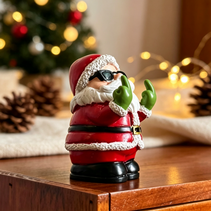 Funny Middle Finger Santa Claus Figurine - Novelty Tabletop Christmas Home Decor