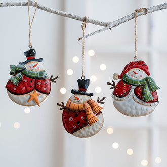 3 Pcs Adorable Metal Christmas Snowman Ornaments Set