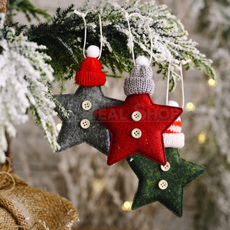 3 Pcs - Felt Star with Kitted Hat Hanging Decor