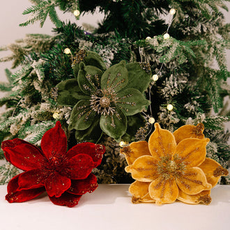 3 Pcs Festive Christmas Flower Ornaments Set