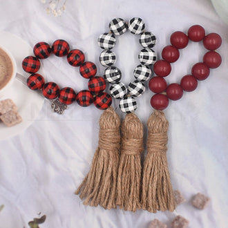 3 Pcs - Festive Wood Bead Napkin Ring with Tassels