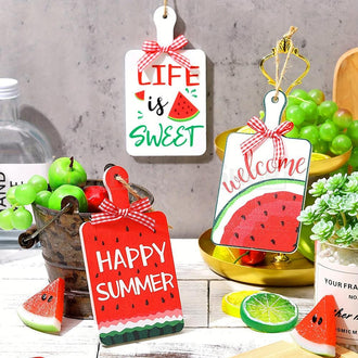 3 Pcs - Happy Summer Watermelon Hanging Sign
