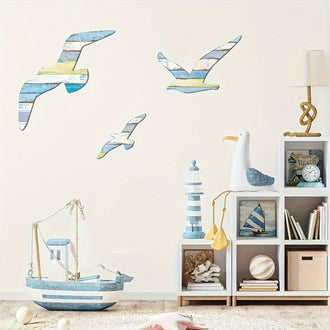 3 Pcs - Nautical Wooden Seagull Wall Decor