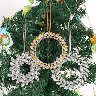 3 Pcs Rhinestone Christmas Wreath Ornament Set