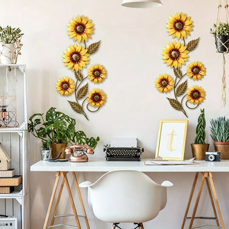 Rustic Farmhouse Painted Metal Sunflower Wall Sculptures - Set of 2 (11.8-Inch), Patio & Fence Decor