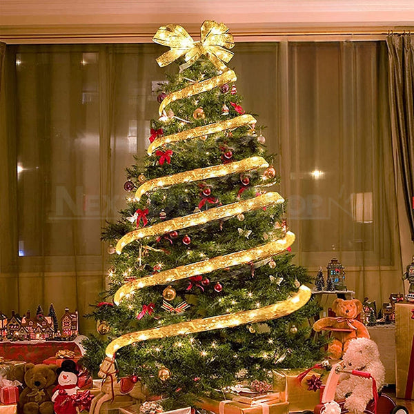 32ft Warm White LED Christmas Gold Ribbon Light – nextdealshop.com